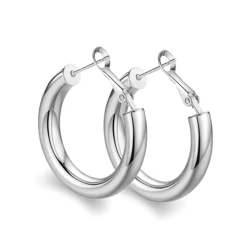 NEW Large Chunky Tubular Hoop Earrings |‎ White Gold Filled